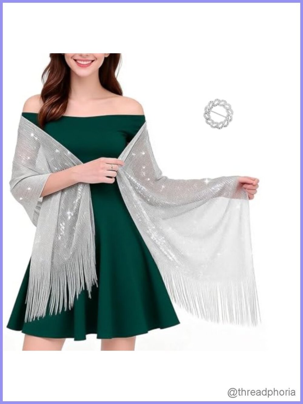 Sparkly Sequin Pashmina Shawl with Scarf Ring - Evening Wrap for Bridal &